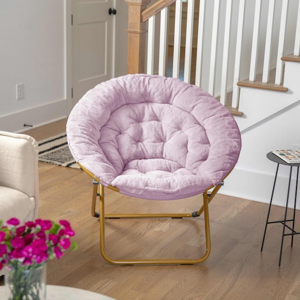 Flash Furniture Gwen 38-in. Oversize Portable Faux Fur Folding Saucer Moon Chair, Dusty Purple/Soft Gold Frame FV-FMC-025-DTPRP-SGD-GG - main